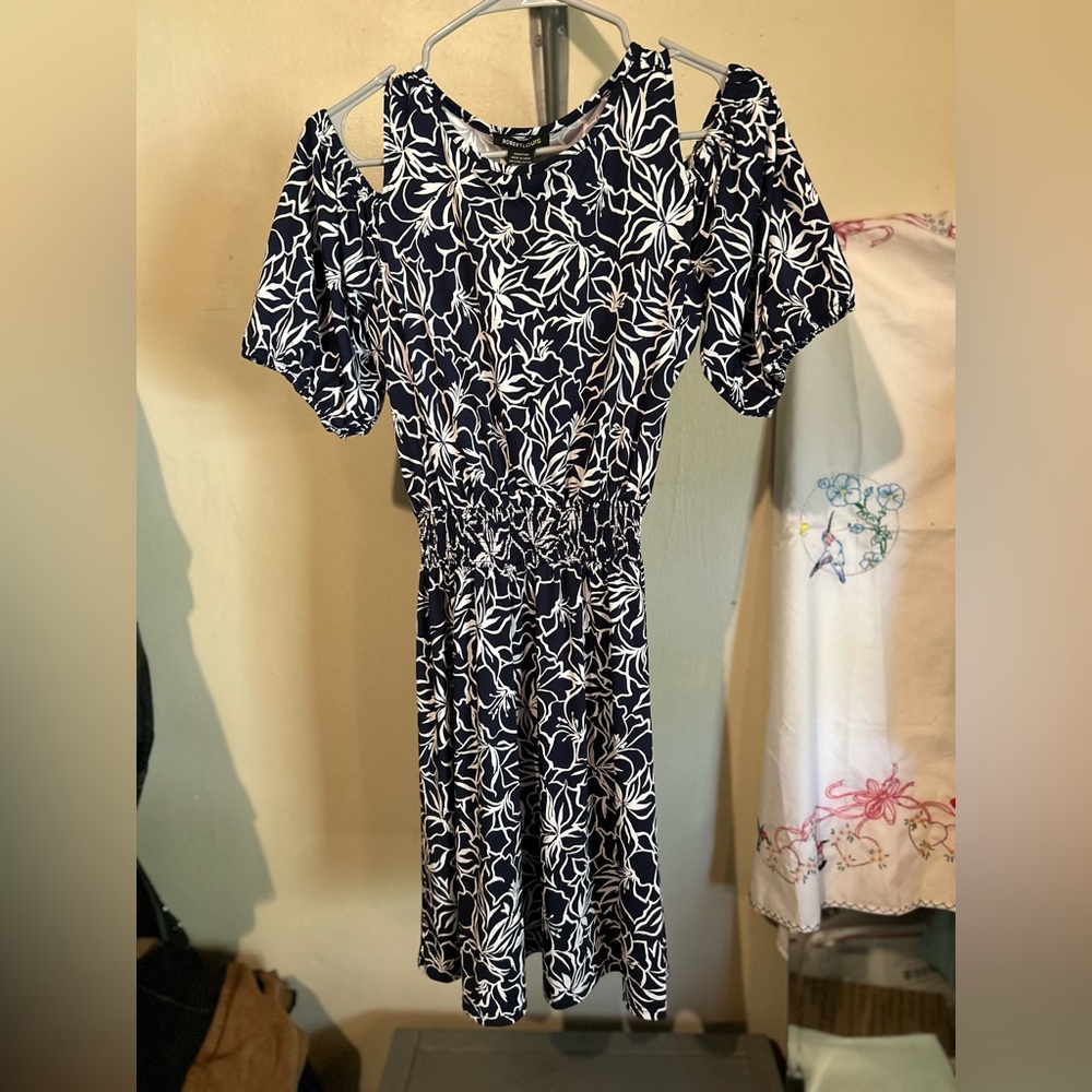 Robert Louis Black and White Cold Shoulder Midi Dress